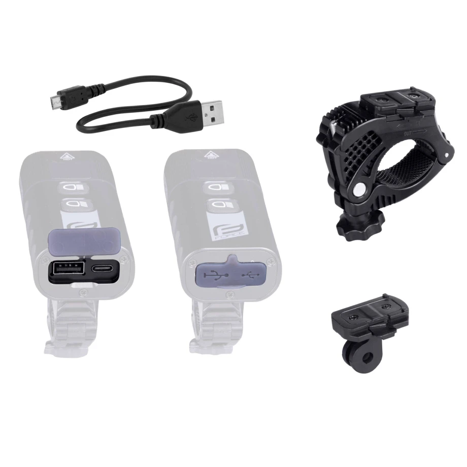 Свет передний Force, TORCH, 4xCREE XP-G3 LED 2000LM, 13 функц., USB, алюм., черный